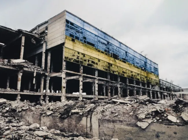 destroyed building in Ukraine